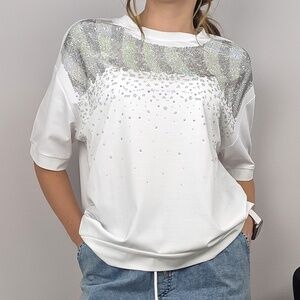 New Women Rhinestone T-Shirt, Shiny T-Shirt, Embellished T-Shirt Dazzling TShirt